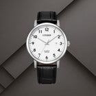 Ανδρικό Ρολόι Citizen BI5070-06A με Μαύρο Δερμάτινο Λουράκι και Λευκό Καντράν