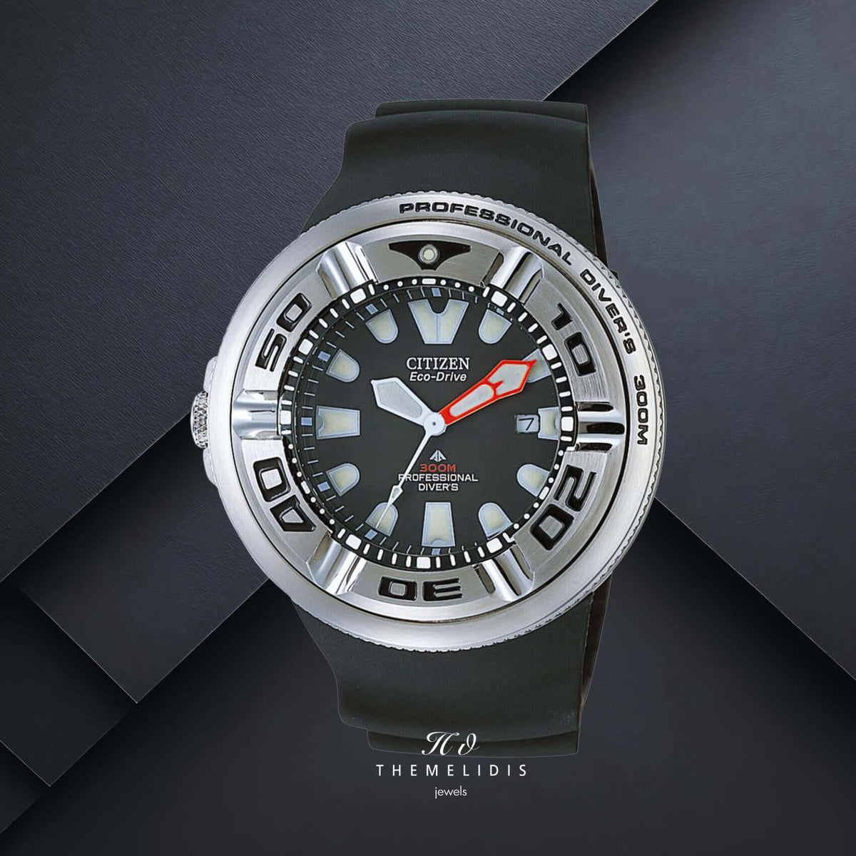 Καταδυτικό ρολόι Citizen Promaster Professional Diver 300 BJ8050-08E με μαύρο καντράν 48mm και μαύρο λουράκι από καουτσούκ.