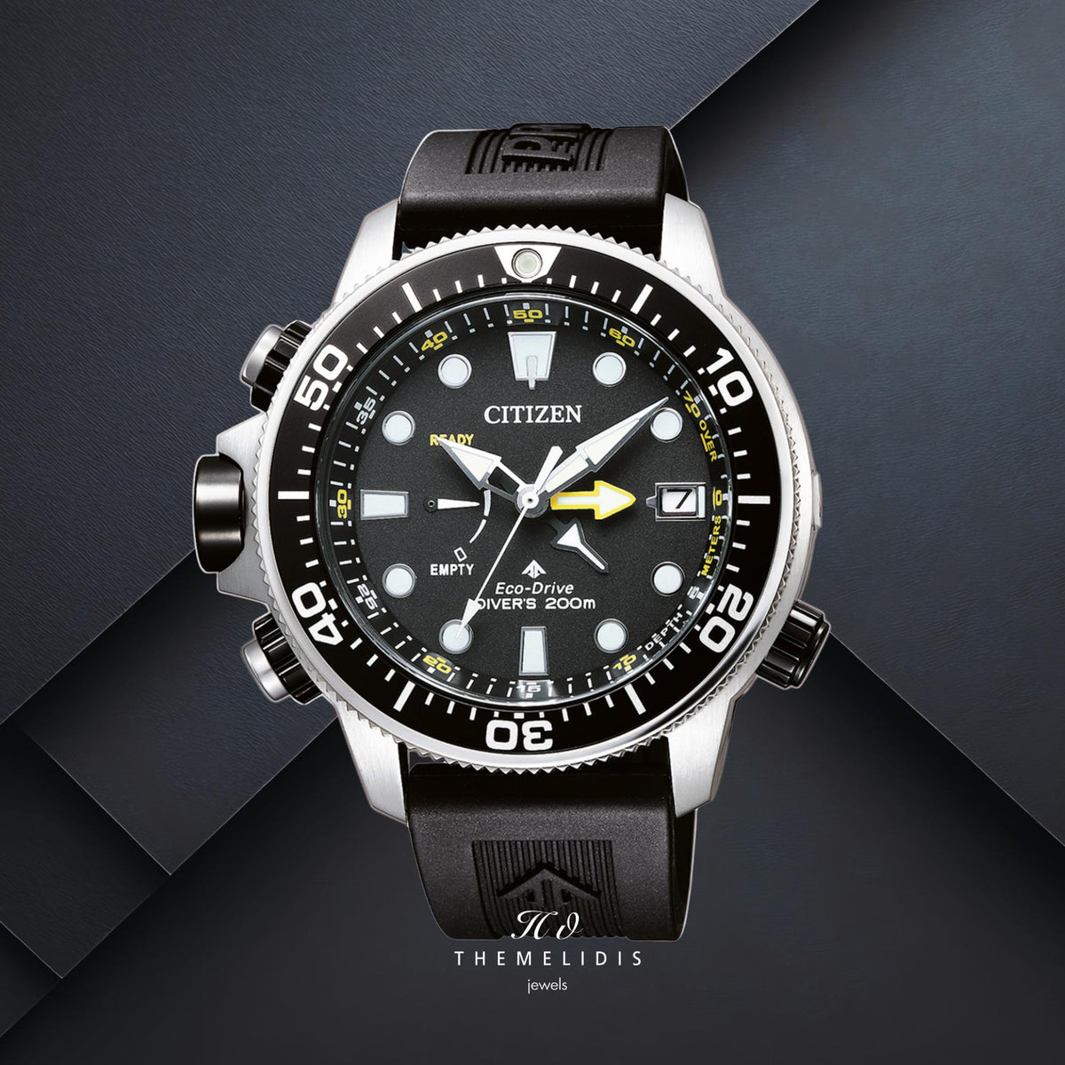 Καταδυτικό ρολόι Citizen Promaster Divers BN2036-14E με μαύρο καντράν 46.5mm, ένδειξη βάθους και περιστρεφόμενη στεφάνη.