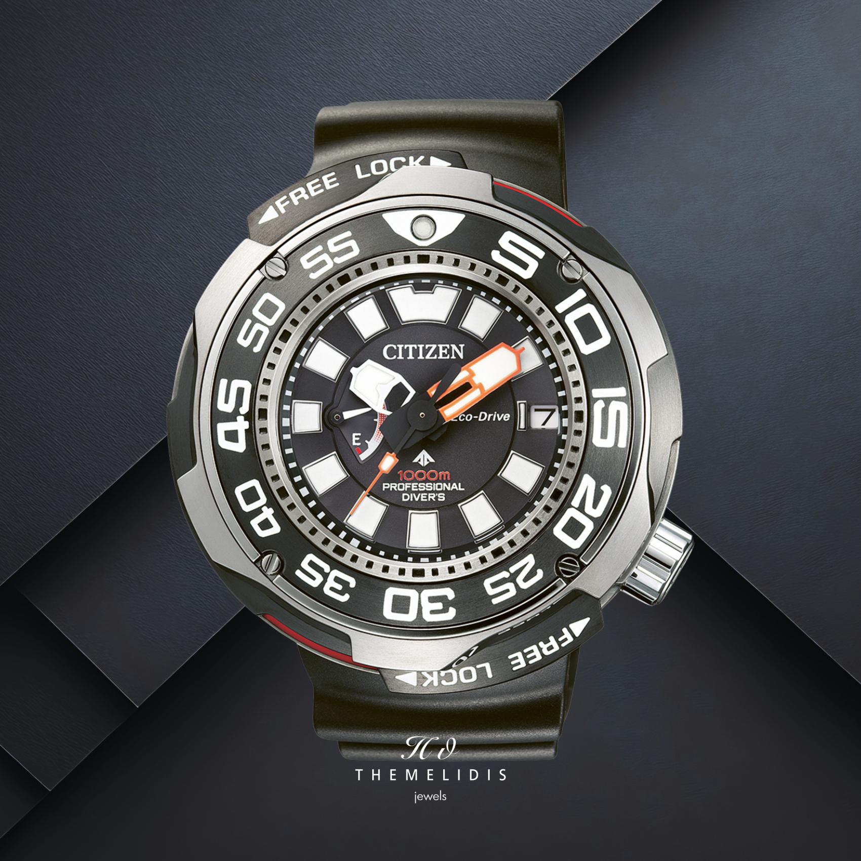 Καταδυτικό ρολόι Citizen Promaster Professional Diver 1000 BN7020-09E με μαύρο καντράν 52.5mm, κάσα Super Titanium και στεγανότητα 100ATM.