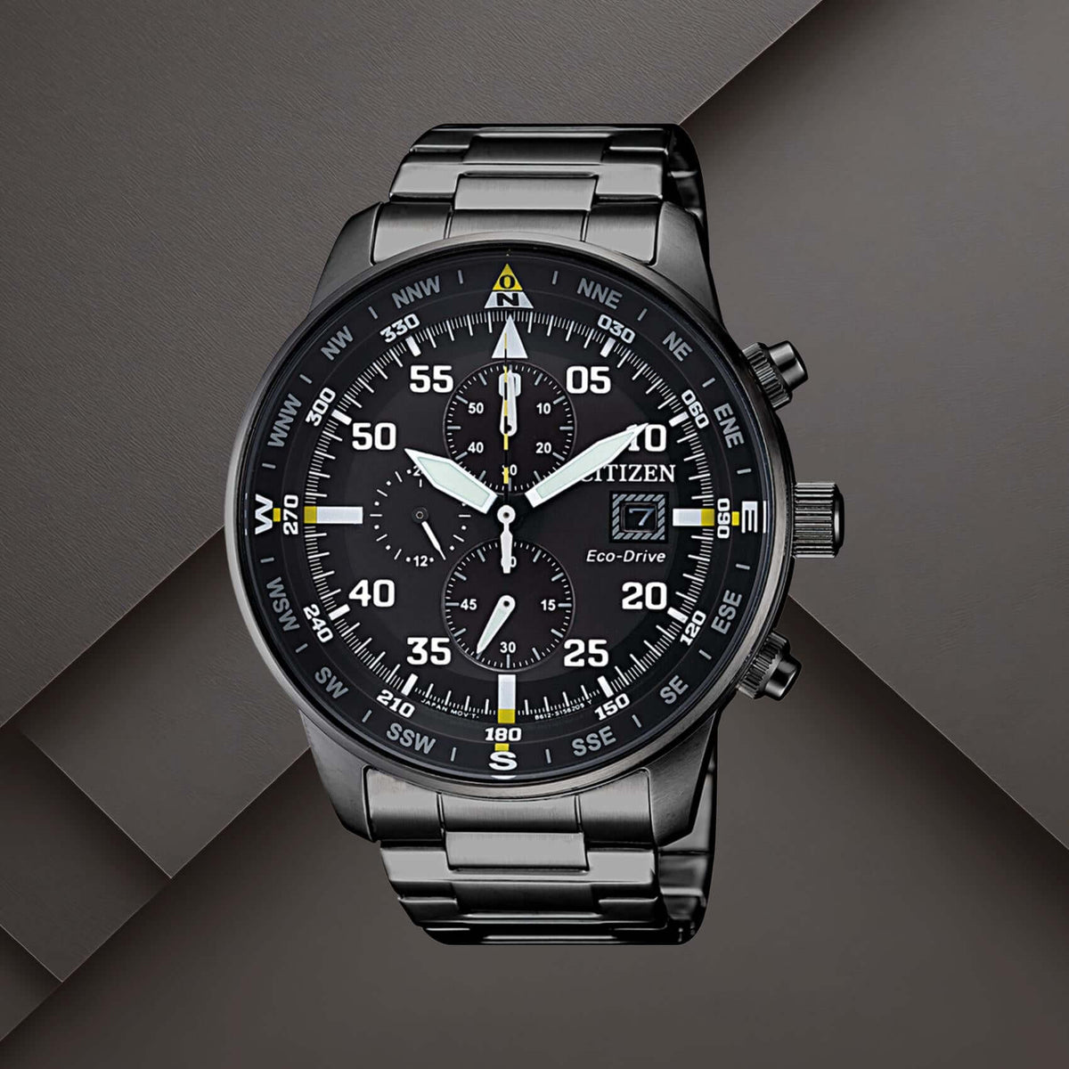 Citizen CA0695-84E ανδρικό ρολόι Eco-Drive χρονογράφος με μαύρο μπρασελέ, μαύρο καντράν 44mm και ένδειξη ημερομηνίας.