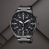 Citizen CA0695-84E ανδρικό ρολόι Eco-Drive χρονογράφος με μαύρο μπρασελέ, μαύρο καντράν 44mm και ένδειξη ημερομηνίας.