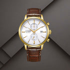 Ανδρικό Ρολόι Citizen Eco-Drive CA7062-15A με Καφέ Δερμάτινο Λουράκι και Λευκό Καντράν