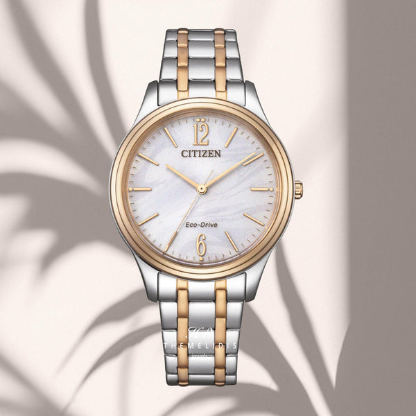 Γυναικείο Ρολόι Citizen Elegance EM0416-78A με δίχρωμο Μπρασελέ & Λευκό Καντράν