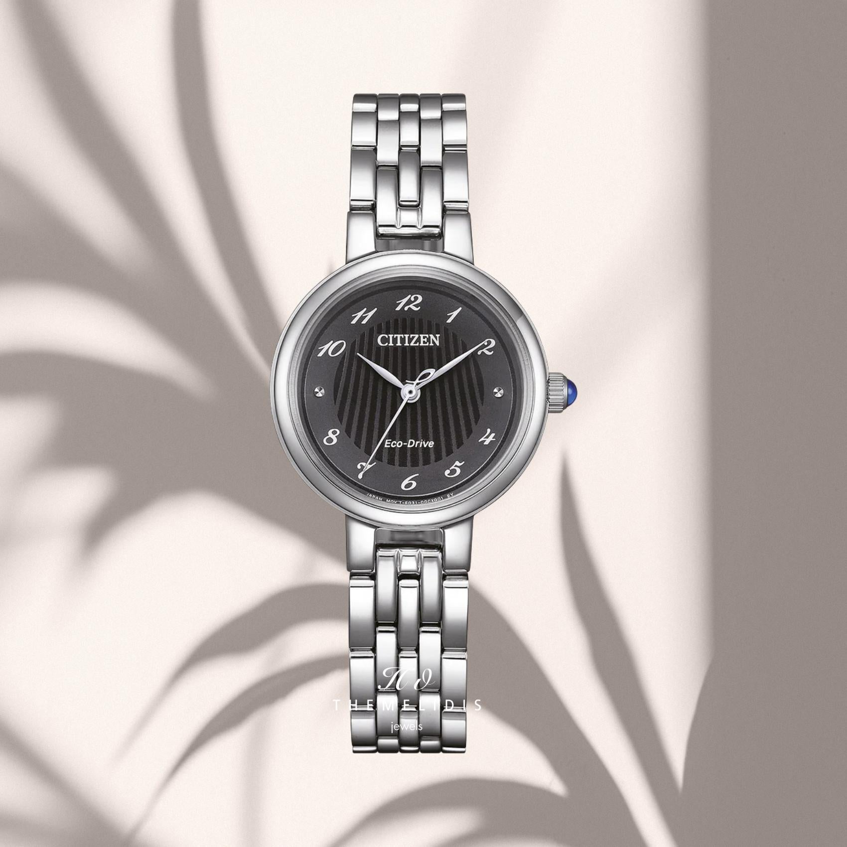 Γυναικείο ρολόι Citizen L EM0990-81E με μαύρο καντράν 27.7mm, στεγανότητα 5ATM και ασημί μπρασελέ από ανοξείδωτο ατσάλι