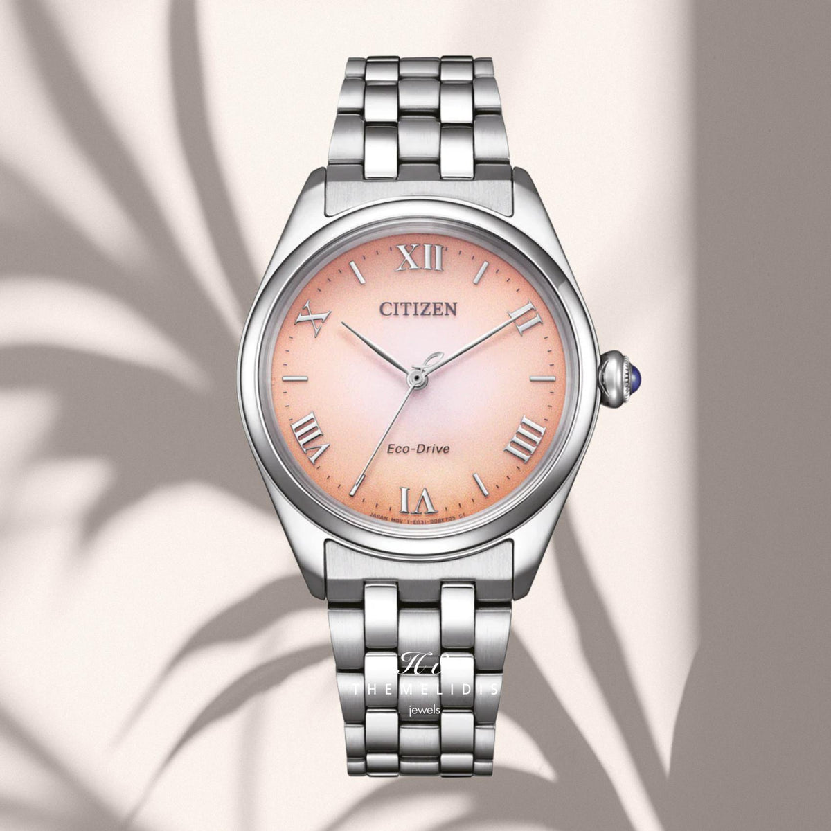 Γυναικείο ρολόι Citizen L EM1140-80X με ροζ καντράν 33mm, στεγανότητα 5ATM και ασημί μπρασελέ από ανοξείδωτο ατσάλι