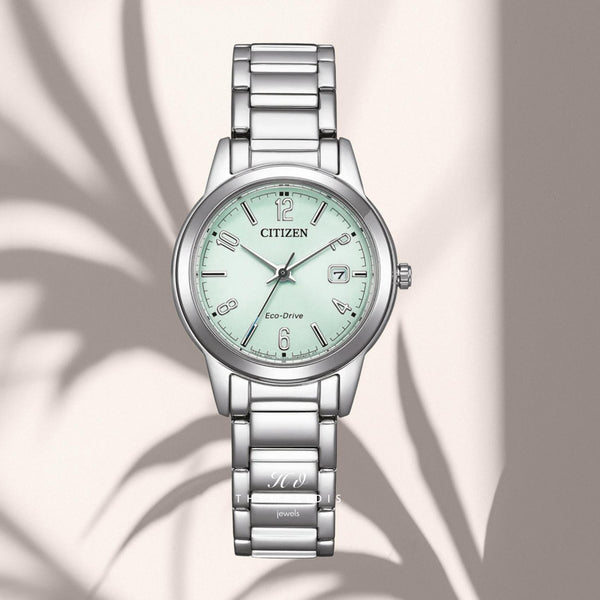 Γυναικείο Ρολόι Citizen Elegance FE1241-71X με Ασημί Μπρασελέ & Πράσινο Καντράν