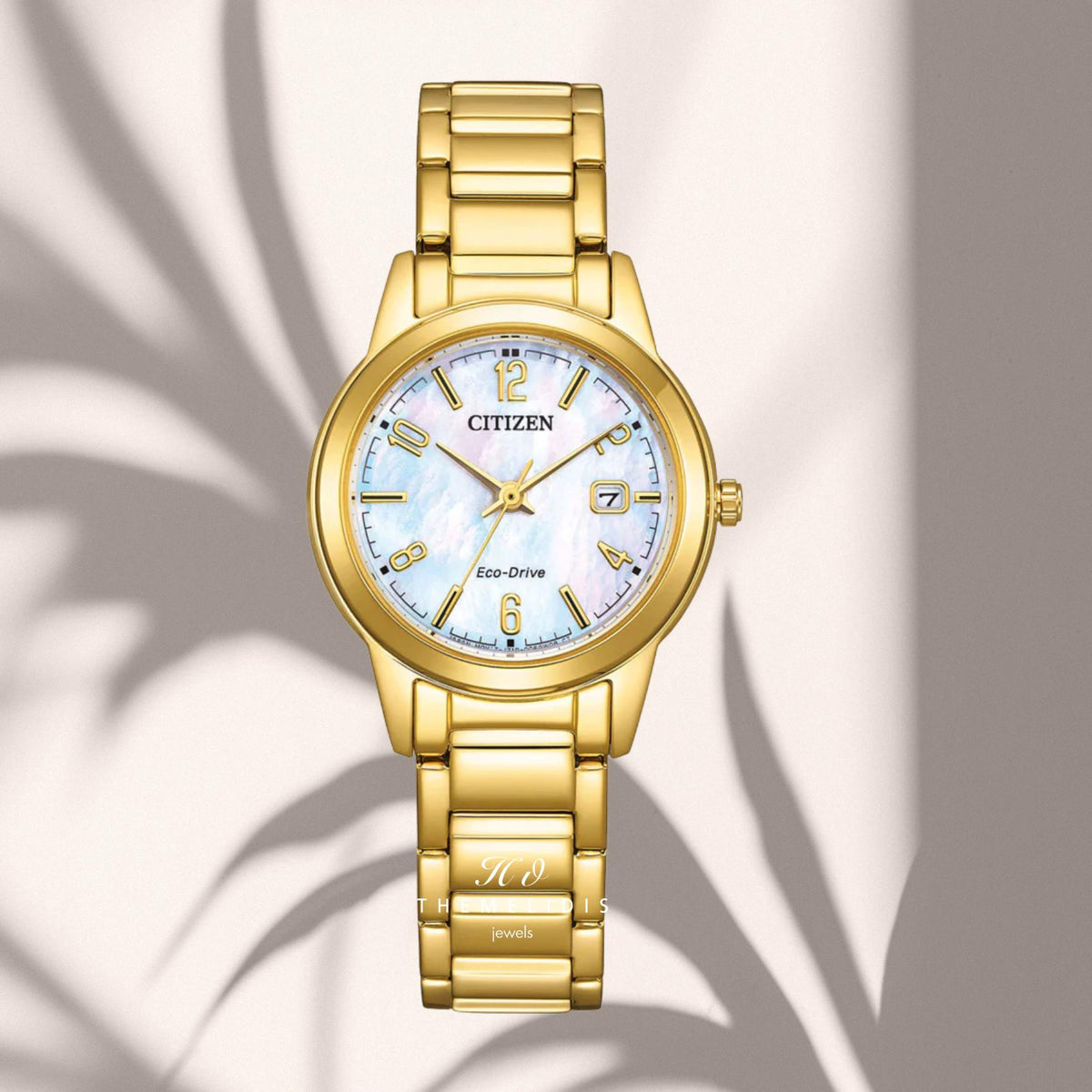 Γυναικείο ρολόι Citizen Elegance FE1242-78D με λευκό φίλντισι καντράν 29mm, στεγανότητα 3ATM και χρυσό μπρασελέ από ανοξείδωτο ατσάλι