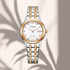 Γυναικείο Ρολόι Citizen Elegance FE1246-85A με Ασημί-Ροζ Χρυσό Μπρασελέ & Λευκό Καντράν
