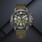 Ανδρικό ρολόι Citizen Promaster Land JV1005-02W με μαύρο καντράν 43.5mm, οθόνη MIP και πράσινο nylon λουράκι.