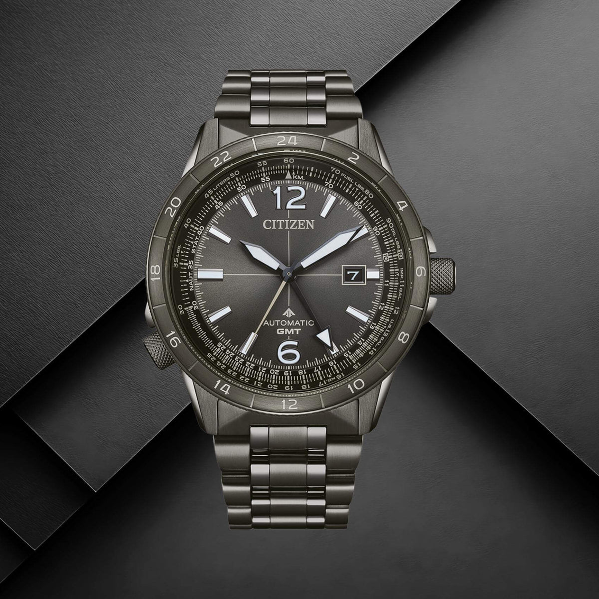 Citizen NB6045-51H ανδρικό καταδυτικό ρολόι με γκρι ατσάλινο μπρασελέ, γκρι καντράν διαμέτρου 44.5mm και αυτόματο μηχανισμό GMT.
