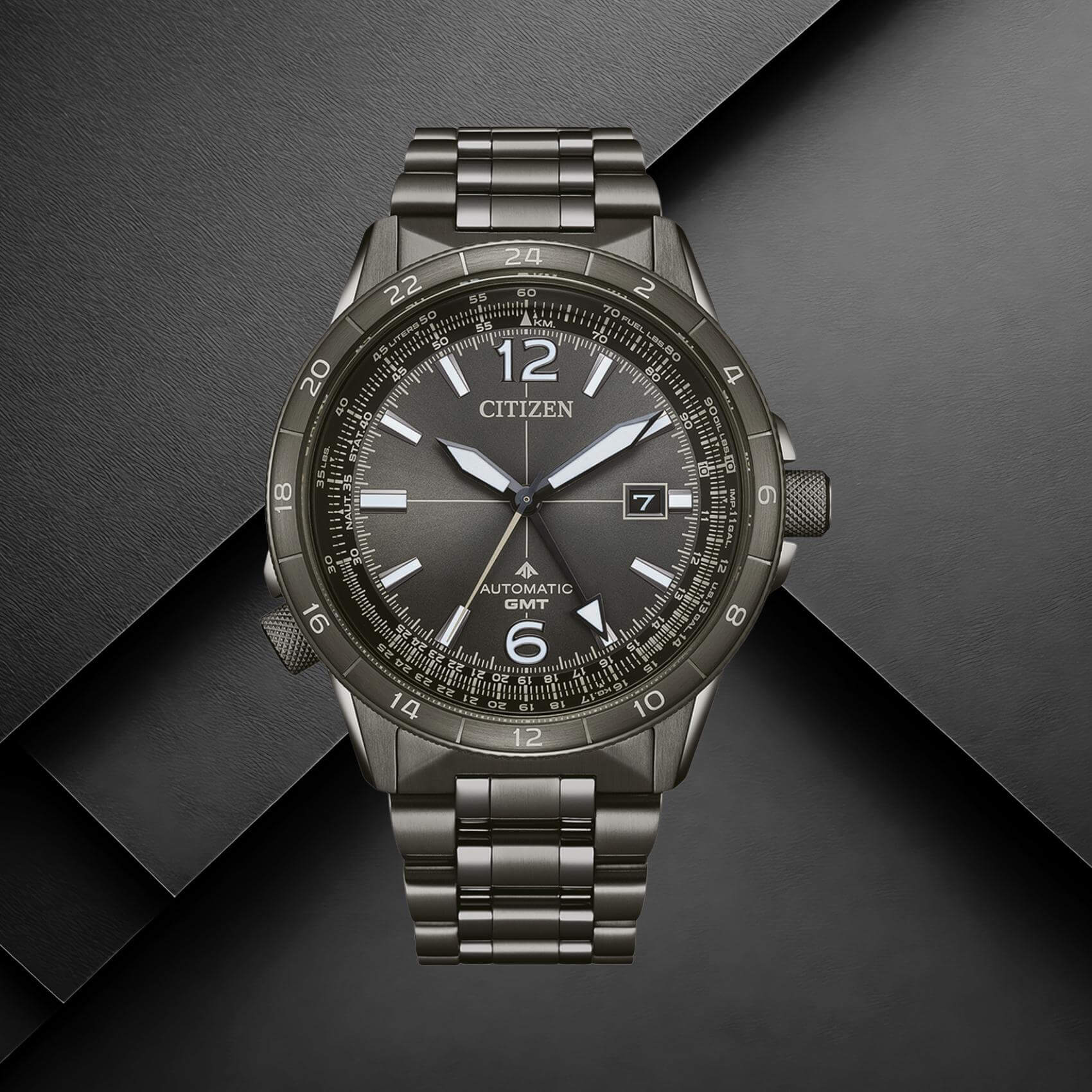 Citizen NB6045-51H ανδρικό καταδυτικό ρολόι με γκρι ατσάλινο μπρασελέ, γκρι καντράν διαμέτρου 44.5mm και αυτόματο μηχανισμό GMT.