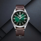 Ανδρικό ρολόι Citizen Automatic NH8390-03XE με πράσινο καντράν 40.2mm, open back αυτόματο μηχανισμό και καφέ δερμάτινο λουράκι
