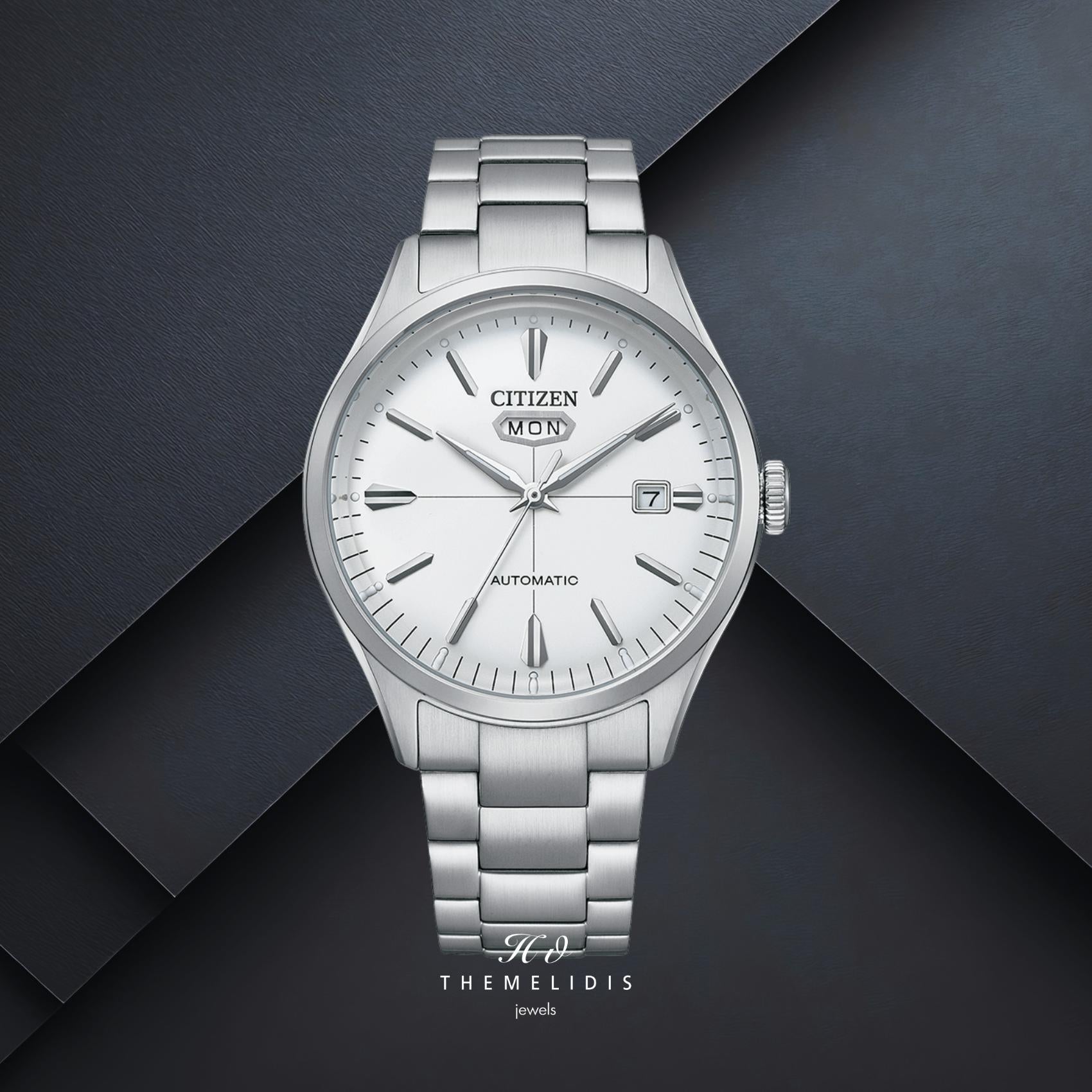 Ανδρικό ρολόι Citizen Automatic NH8391-51AE με λευκό καντράν 40.2mm, open back Caliber 8200 μηχανισμό και ασημί μπρασελέ