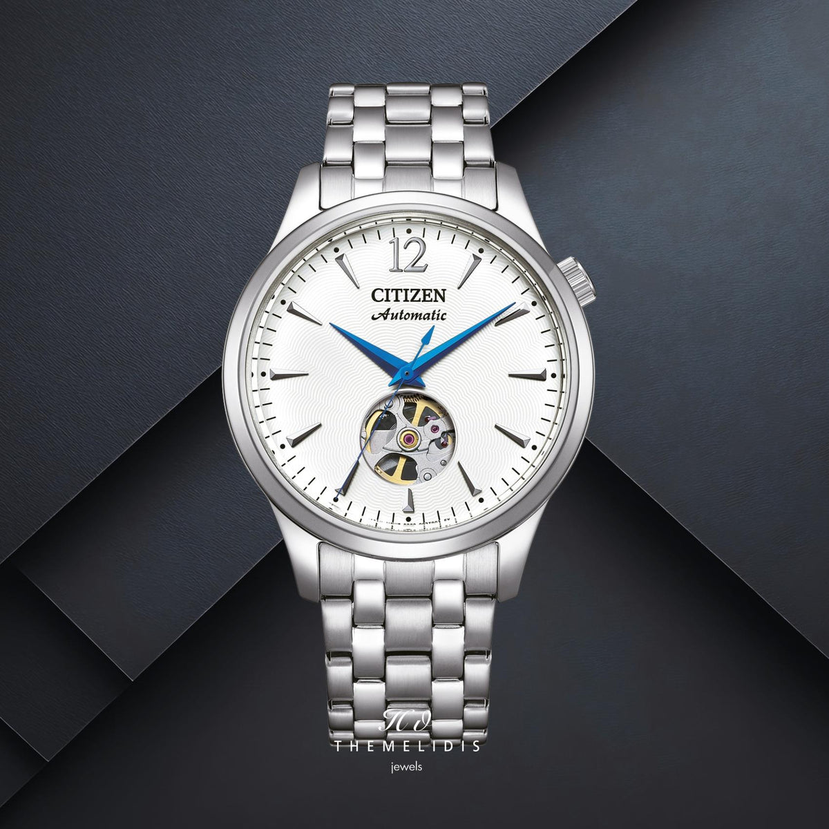 Ανδρικό ρολόι Citizen Automatic NH9131-73A με λευκό καντράν 40mm, αυτόματο open back μηχανισμό και ασημί μπρασελέ