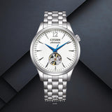 Ανδρικό ρολόι Citizen Automatic NH9131-73A με λευκό καντράν 40mm, αυτόματο open back μηχανισμό και ασημί μπρασελέ