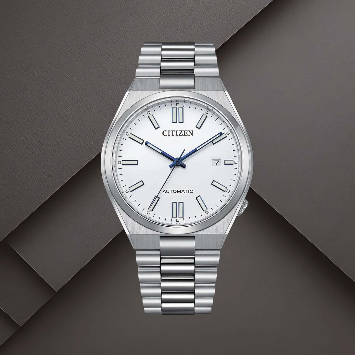 Ανδρικό αυτόματο ρολόι Citizen Tsuyosa NJ0159-86A με λευκό καντράν 40mm, ένδειξη ημερομηνίας και ασημί μπρασελέ.