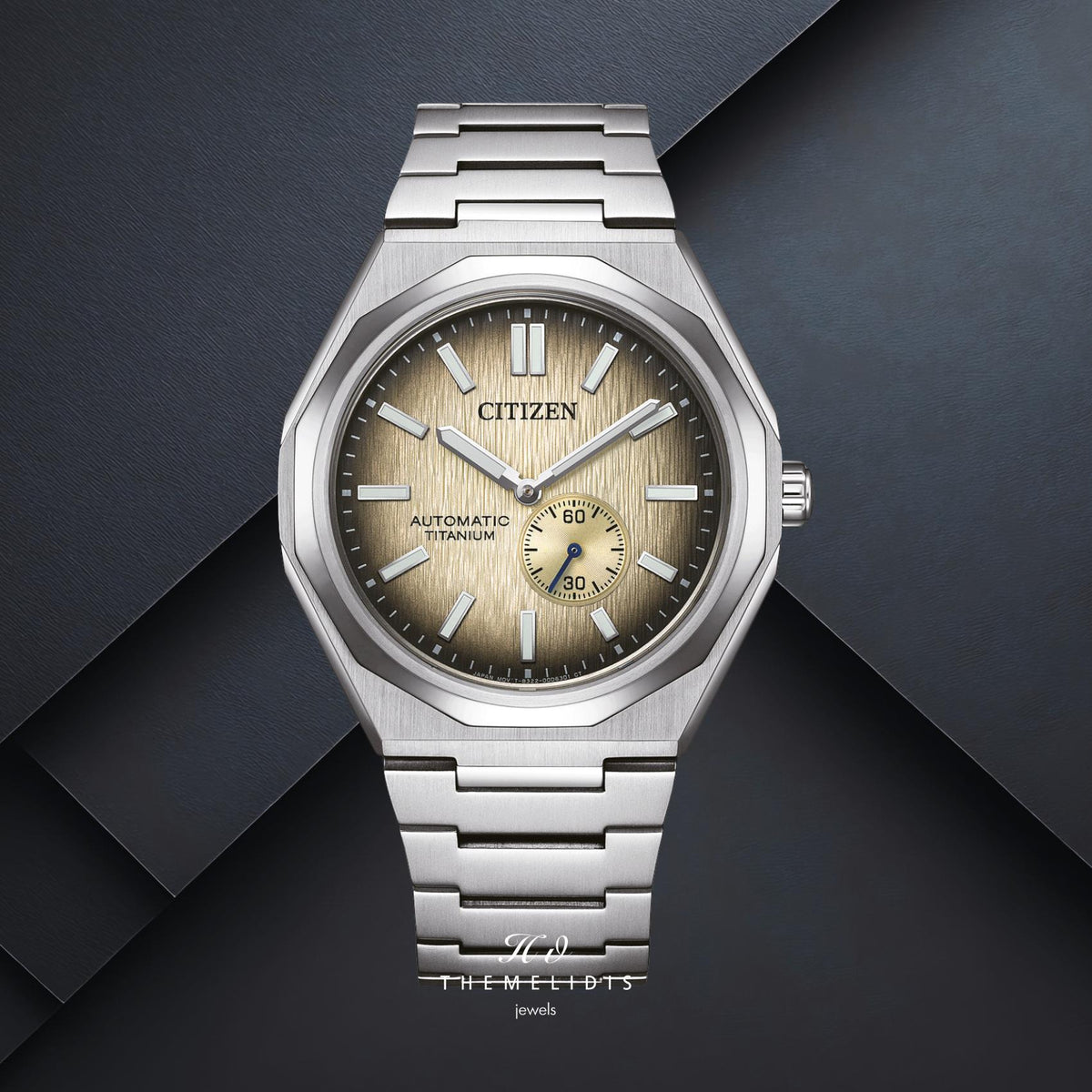 Ανδρικό ρολόι Citizen Super Titanium Zenshin 60 NK5020-58P με χρυσό καντράν 40.5mm, αυτόματο μηχανισμό Caliber 8322-21A και ασημί μπρασελέ