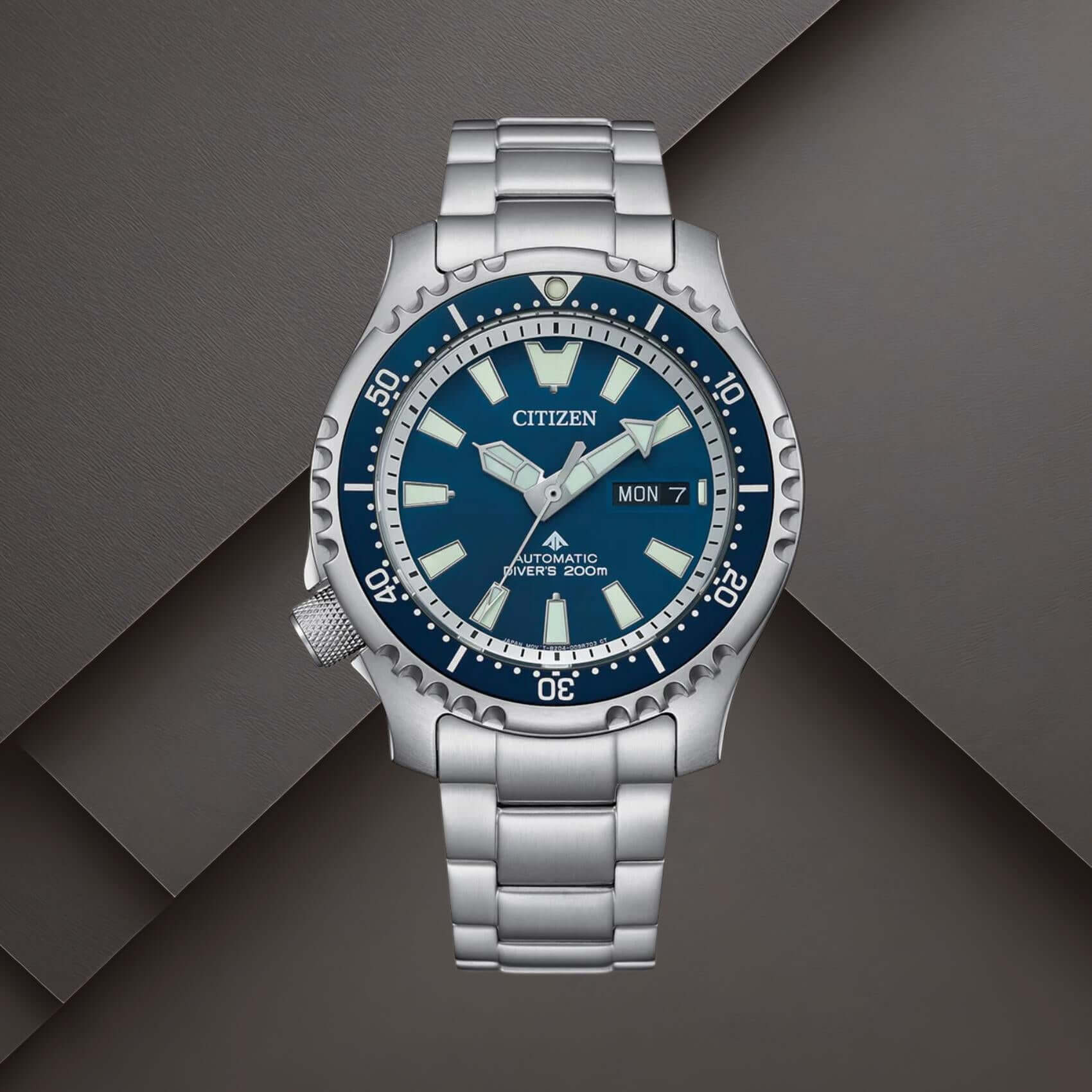 Citizen NY0161-63LE ανδρικό ρολόι Promaster Marine Limited Edition με ασημί ατσάλινο μπρασελέ, μπλε καντράν 42mm και περιστρεφόμενη στεφάνη.