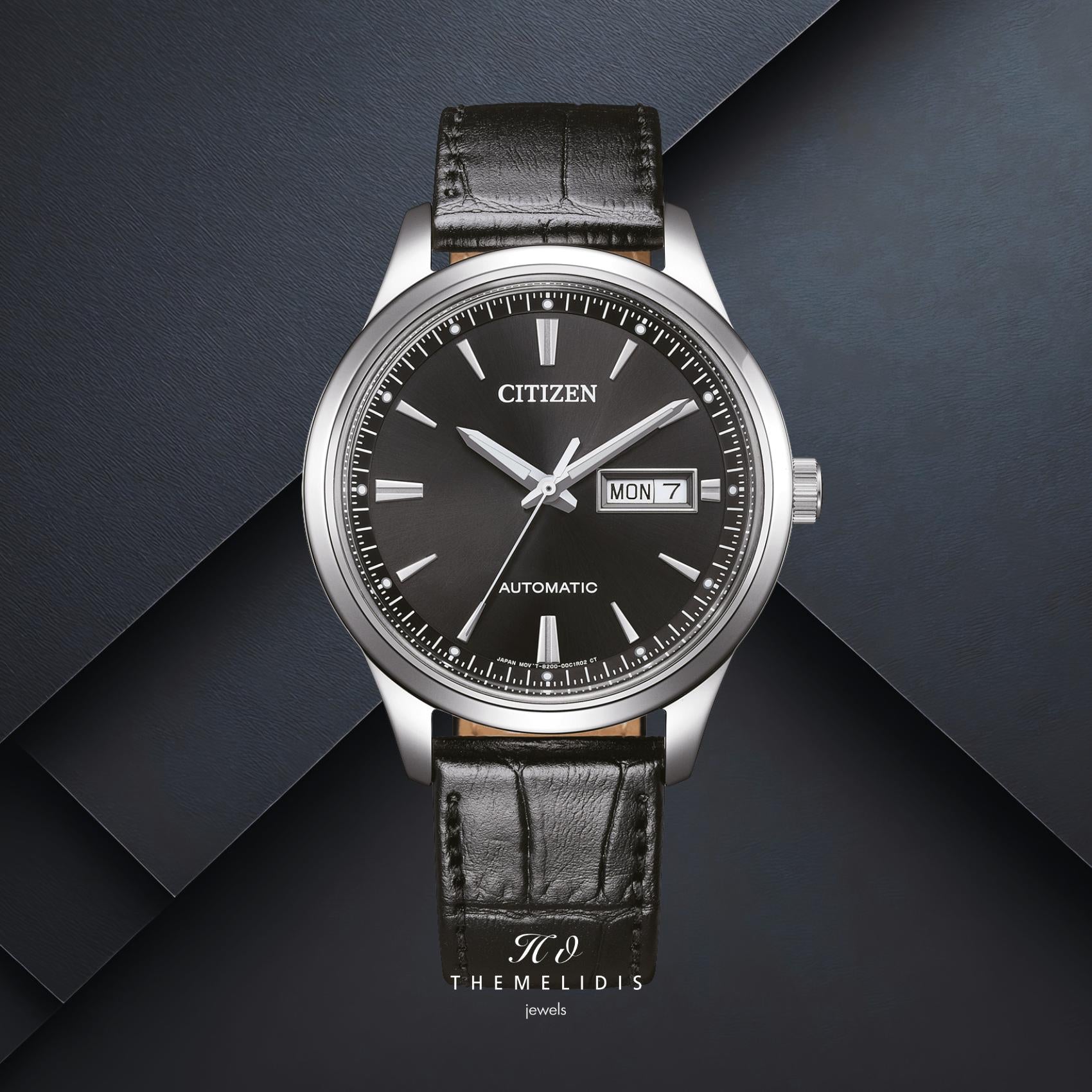 Ανδρικό ρολόι Citizen Automatic NY4058-01EE με μαύρο καντράν 40mm, αυτόματο open back μηχανισμό και μαύρο λουράκι