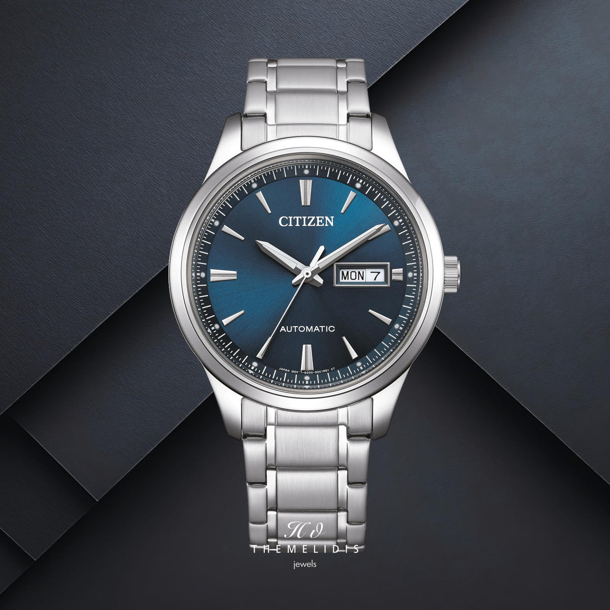 Ανδρικό ρολόι Citizen Automatic NY4058-79LE με μπλε καντράν 40mm, αυτόματο open back μηχανισμό και ασημί μπρασελέ