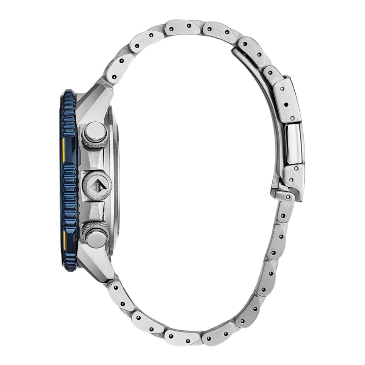 Καταδυτικό ρολόι Citizen Promaster Skyhawk JY8078-52L Blue Angel με ασημί ατσάλινο μπρασελέ και μπλε καντράν διαμέτρου 45mm με solar μηχανισμό EcoDrive B620 με αναλογική και ψηφιακή ένδειξη, αχάρακτο τζάμι από ζαφείρι και στεγανότητα 20ATM-200Μ.