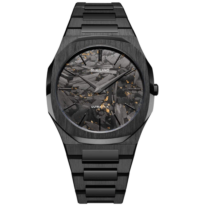 Αντρικό ρολόι D1 Milano Black Dlc Ultra Thin D1-UTBJ31 με μαύρο ατσάλινο μπρασελέ και μαύρο καντράν 40mm με οκτάγωνο σχήμα.