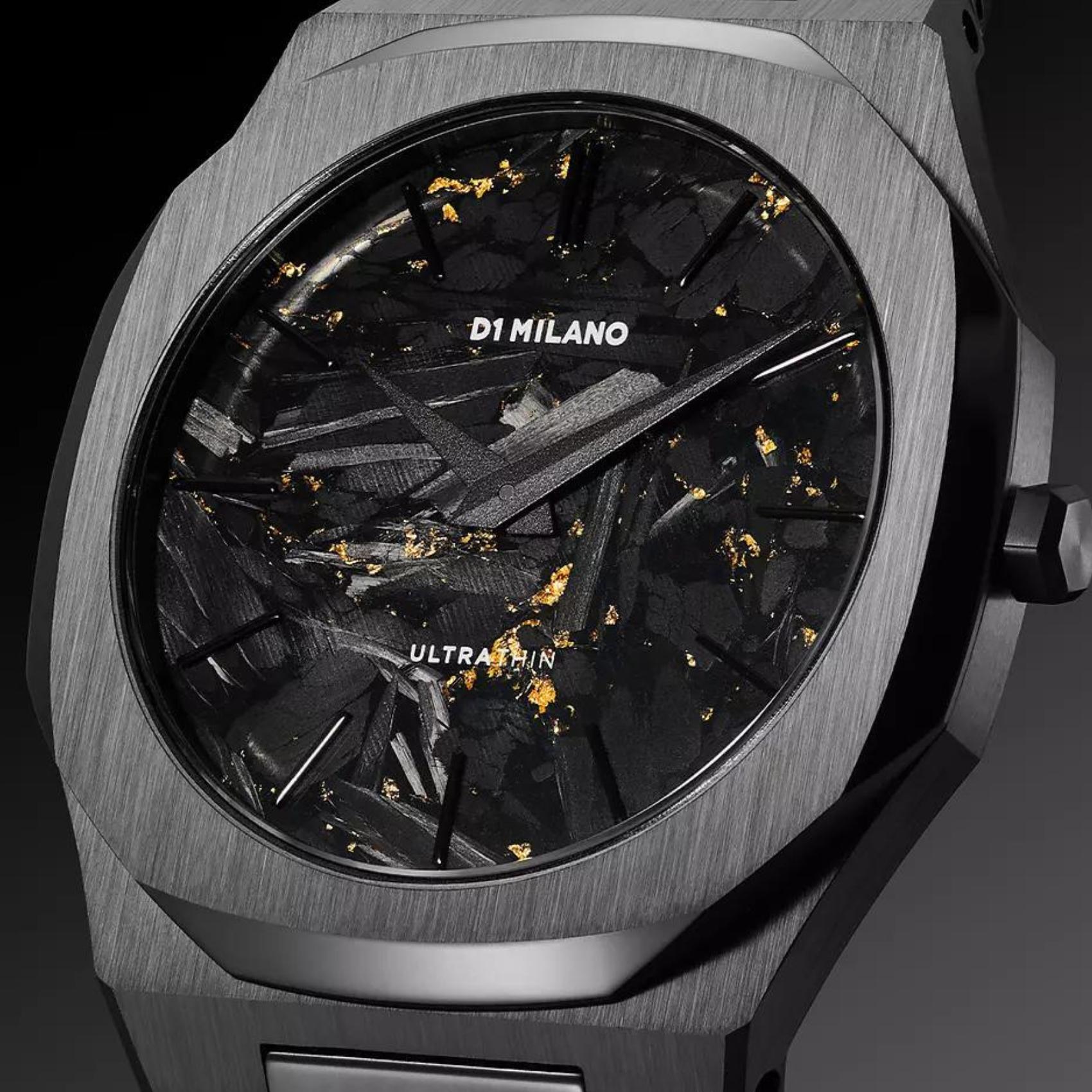 Αντρικό ρολόι D1 Milano Black Dlc Ultra Thin D1-UTBJ31 με μαύρο ατσάλινο μπρασελέ και μαύρο καντράν 40mm με οκτάγωνο σχήμα.