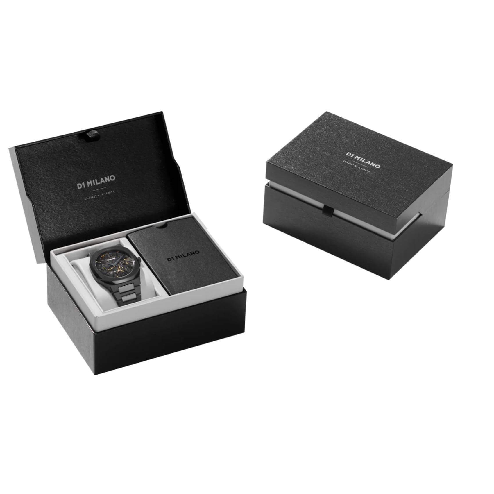 Συσκευασία ρολογιού D1 Milano Black Dlc Ultra Thin D1-UTBJ31.