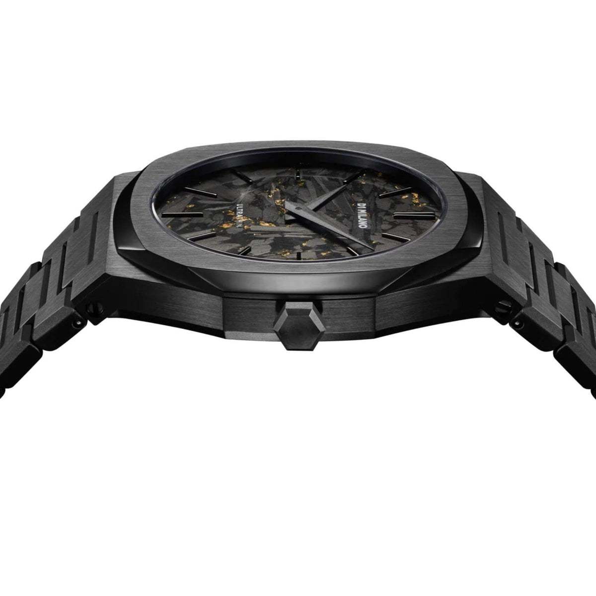Αντρικό ρολόι D1 Milano Black Dlc Ultra Thin D1-UTBJ31 με μαύρο ατσάλινο μπρασελέ και μαύρο καντράν 40mm με οκτάγωνο σχήμα.