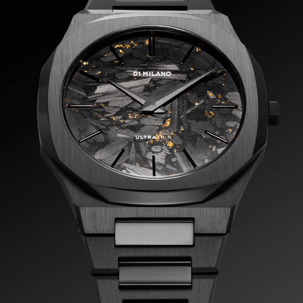 Αντρικό ρολόι D1 Milano Black Dlc Ultra Thin D1-UTBJ31 με μαύρο ατσάλινο μπρασελέ και μαύρο καντράν 40mm με οκτάγωνο σχήμα.