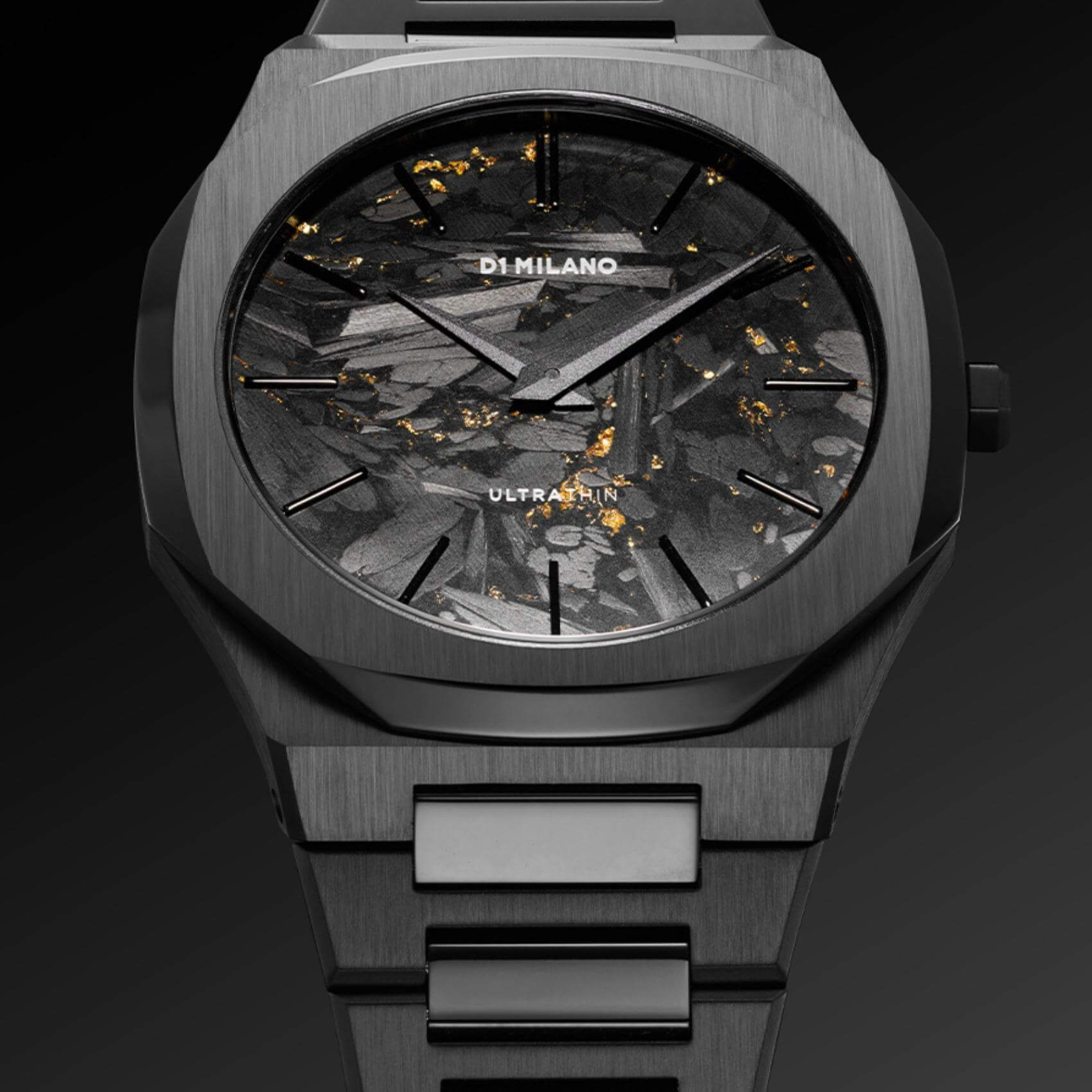 Αντρικό ρολόι D1 Milano Black Dlc Ultra Thin D1-UTBJ31 με μαύρο ατσάλινο μπρασελέ και μαύρο καντράν 40mm με οκτάγωνο σχήμα.