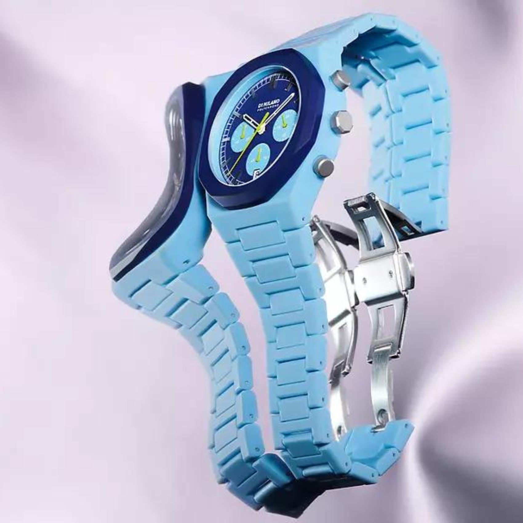 Ρολόι D1 Milano Blue Blast D1-PHBJ03 χρονογράφος με μπλε ατσάλινο μπρασελέ και μπλε καντράν 40.5mm με οκτάγωνο σχήμα.