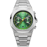 Ρολόι χρονογράφος D1 Milano Noble Green D1-CHBJ10 με ασημί ατσάλινο μπρασελέ πράσινο καντραν και οκτάγωνο στεφάνι με διάμετρο στα 41.5mm αδιάβροχο στις 5ΑΤΜ-50Μ.