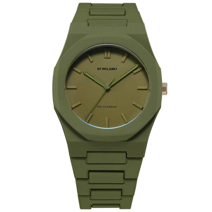 Αντρικό ρολόι D1 Milano Military Green D1-PCBJ22 με χακί polycarbonate μπρασελέ και χακί καντράν 40.5mm με οκτάγωνο σχήμα.