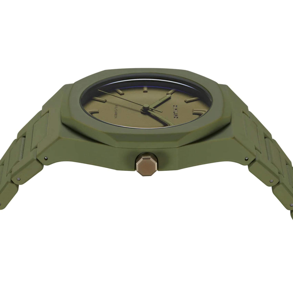 Αντρικό ρολόι D1 Milano Military Green D1-PCBJ22 με χακί polycarbonate μπρασελέ και χακί καντράν 40.5mm με οκτάγωνο σχήμα.
