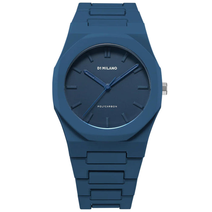 Αντρικό ρολόι D1 Milano Navy Blue D1-PCBJ21 με μπλε polycarbonate μπρασελέ και μπλε καντράν 40.5mm με οκτάγωνο σχήμα.