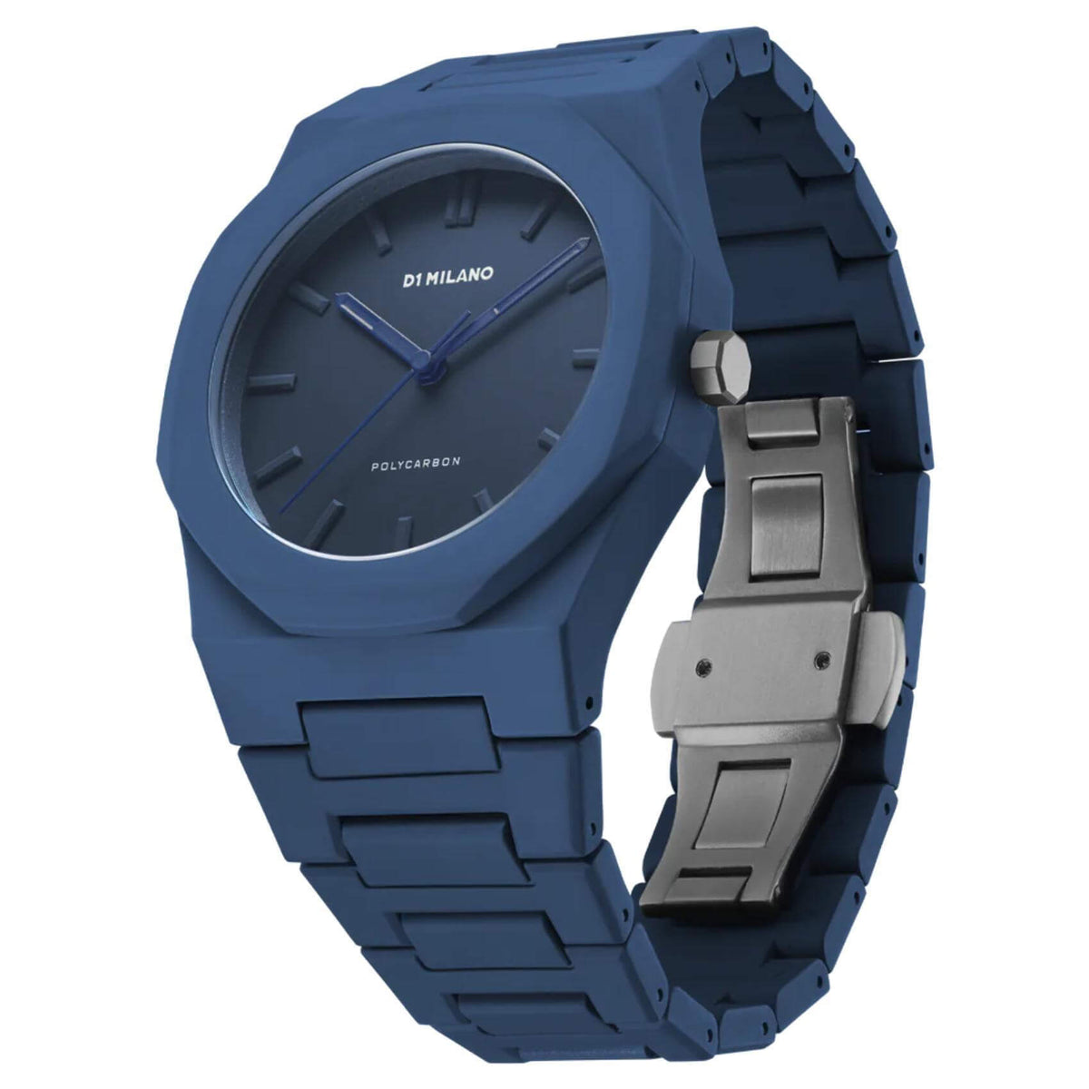 Αντρικό ρολόι D1 Milano Navy Blue D1-PCBJ21 με μπλε polycarbonate μπρασελέ και μπλε καντράν 40.5mm με οκτάγωνο σχήμα.
