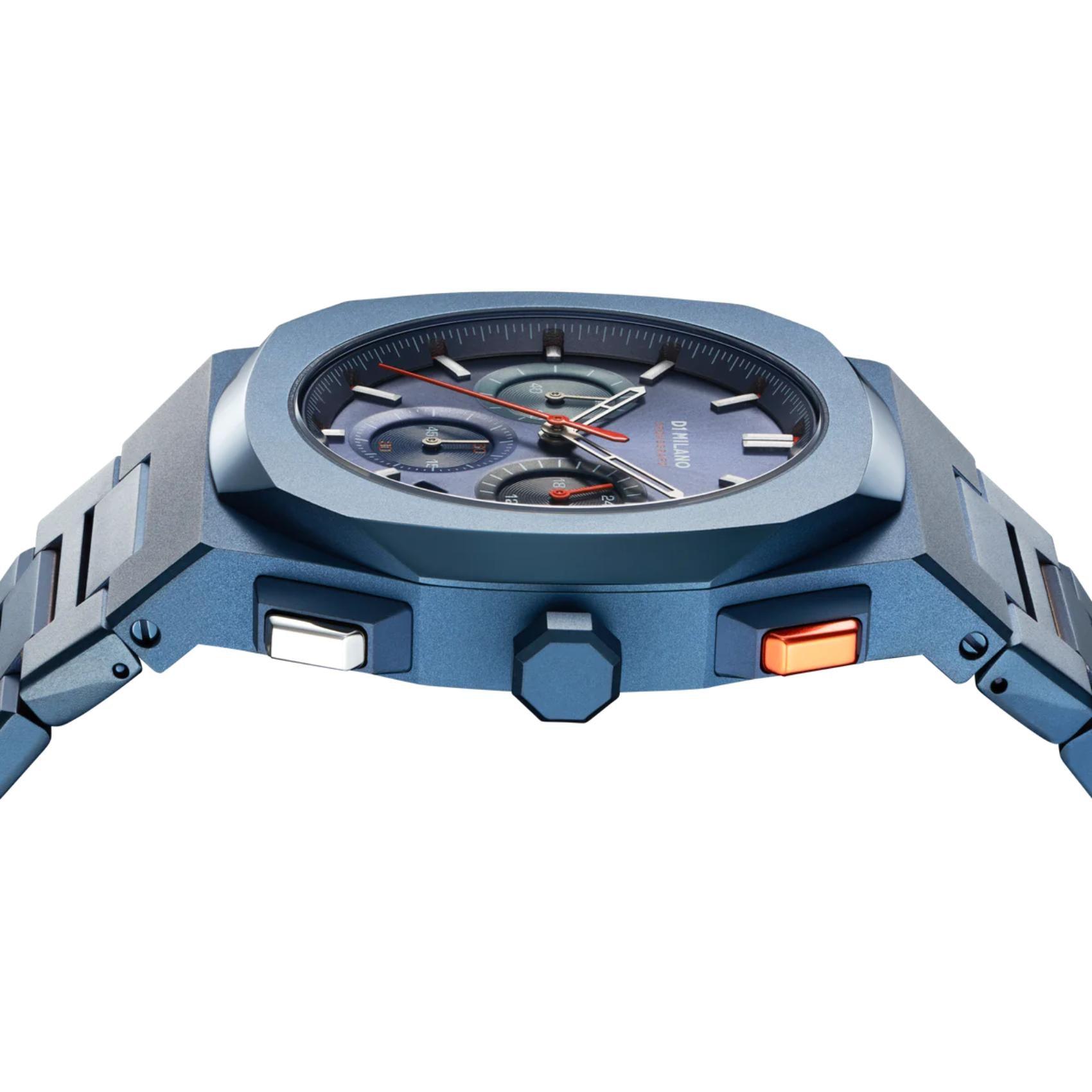 Ρολόι D1 Milano Nox D1-CHBJ12 χρονογράφος με μπλε ατσάλινο μπρασελέ και μπλε καντράν 41.5mm με οκτάγωνο σχήμα.
