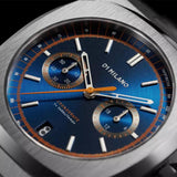 Ρολόι D1 Milano Royal Blue D1-CHBJ08 χρονογράφος με ασημί ατσάλινο μπρασελέ και μπλε καντράν 41.5mm με οκτάγωνο σχήμα.