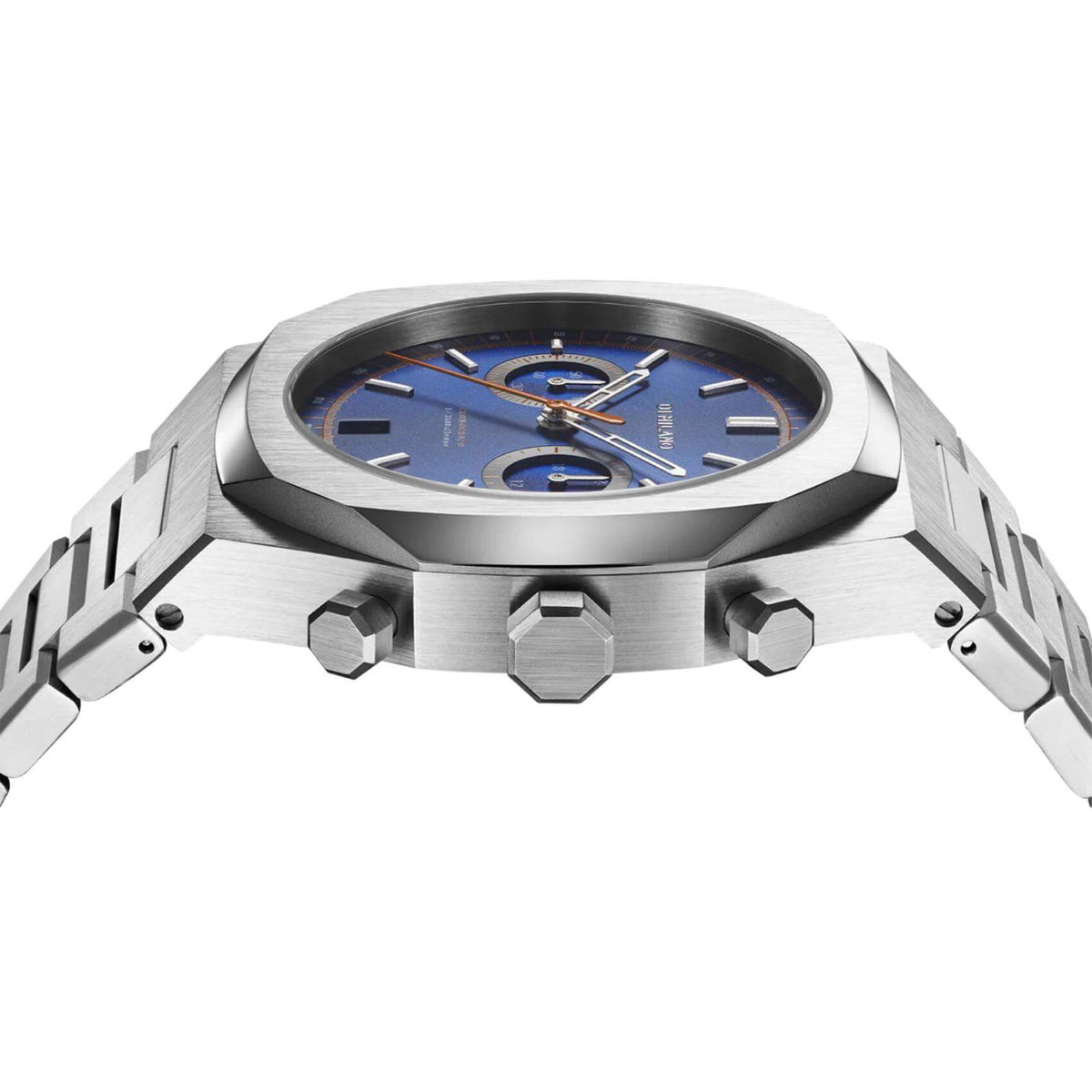 Ρολόι D1 Milano Royal Blue D1-CHBJ09 χρονογράφος με ασημί ατσάλινο μπρασελέ και μπλε καντράν 41.5mm με οκτάγωνο σχήμα.