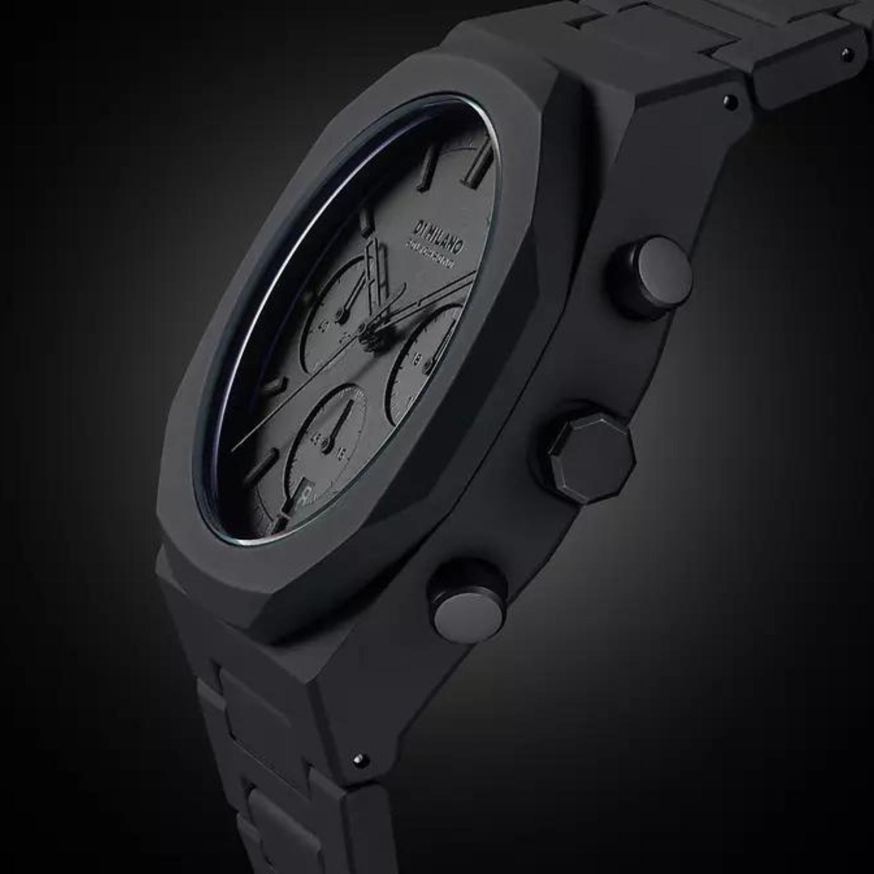 Ρολόι D1 Milano Shadow D1-PHBJSH χρονογράφος με μαύρο ατσάλινο μπρασελέ και μαύρο καντράν 40.5mm με οκτάγωνο σχήμα.
