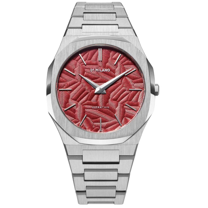 Αντρικό ρολόι D1 Milano Ultra Thin Barn Red D1-UTBJ33 με ασημί ατσάλινο μπρασελέ και κόκκινο καντράν 40mm με οκτάγωνο σχήμα.