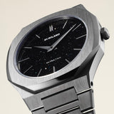 Ρολόι D1 Milano Ultra Thin D1-UTBJ29 με ασημί μπρασελέ, μαύρο καντράν και ασημένια κάσα διαμέτρου 40mm σε οκτάγωνο σχήμα.
