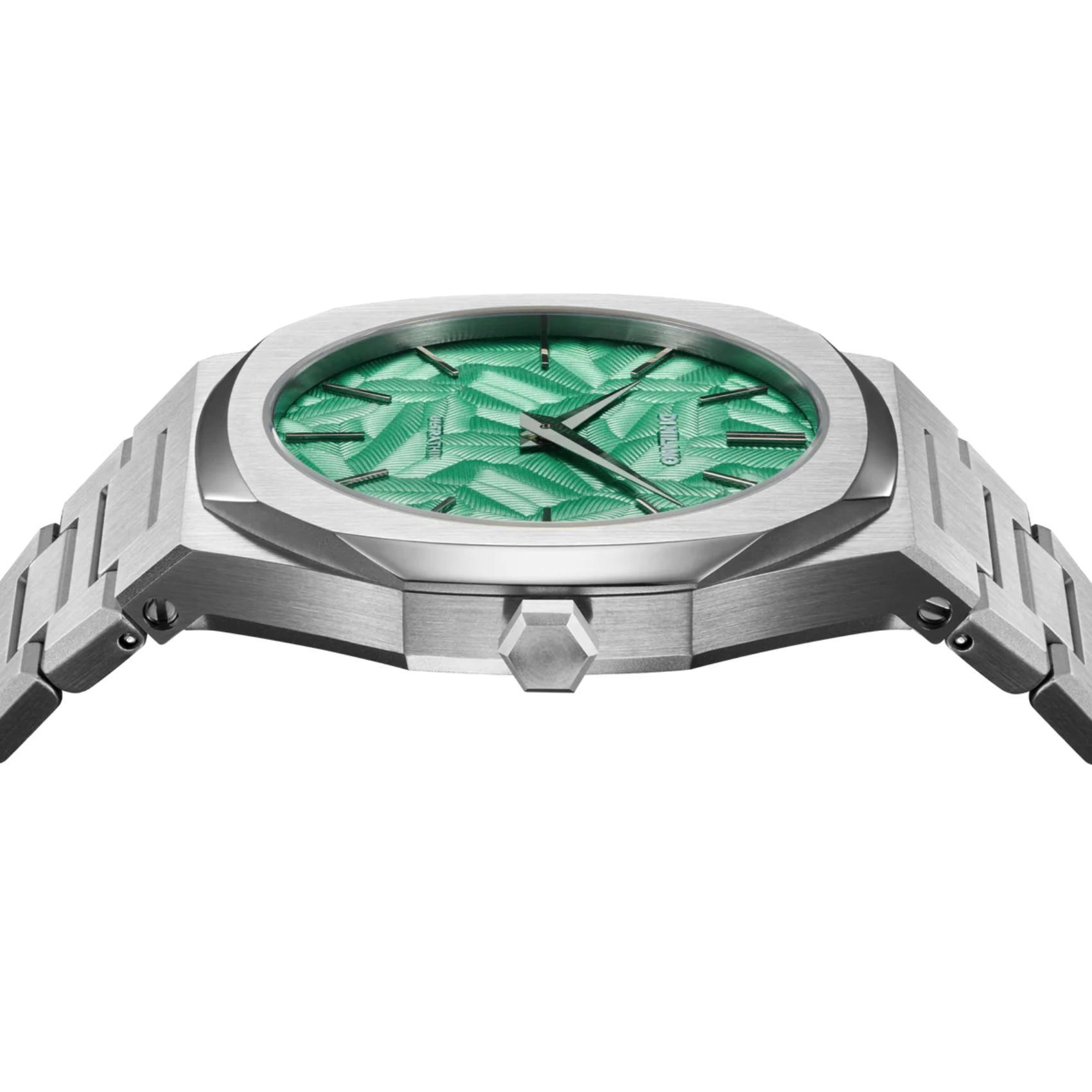 Αντρικό ρολόι D1 Milano Ultra Thin Fir Green D1-UTBJ34 με ασημί ατσάλινο μπρασελέ και πράσινο καντράν 40mm με οκτάγωνο σχήμα.