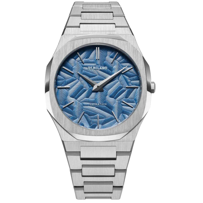 Αντρικό ρολόι D1 Milano Ultra Thin Olympic Blue D1-UTBJ35 με ασημί ατσάλινο μπρασελέ και μπλε καντράν 40mm με οκτάγωνο σχήμα.