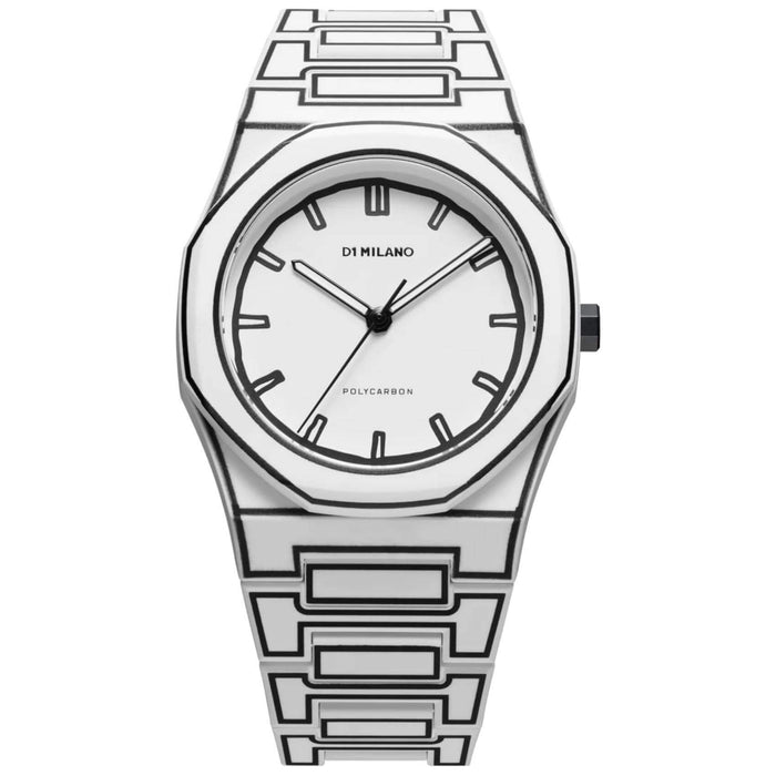 Ρολόι D1 Milano White Sketch D1-PCBJ34 με άσπρο ατσάλινο μπρασελέ και άσπρο καντράν 40.5mm με οκτάγωνο σχήμα.