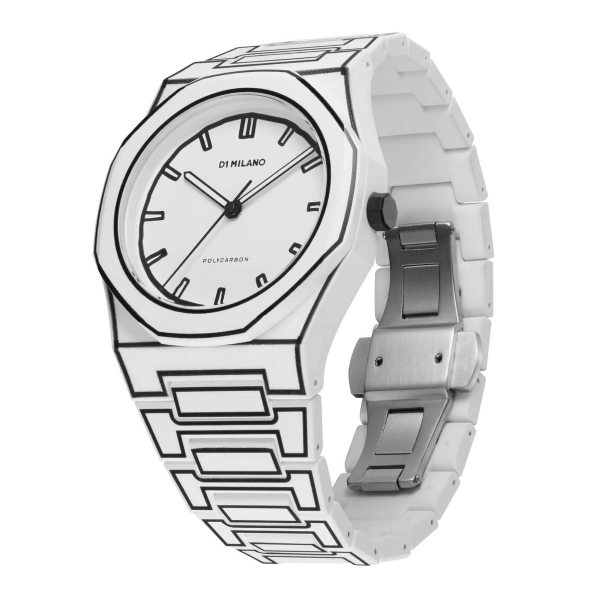 Ρολόι D1 Milano White Sketch D1-PCBJ34 με άσπρο ατσάλινο μπρασελέ και άσπρο καντράν 40.5mm με οκτάγωνο σχήμα.