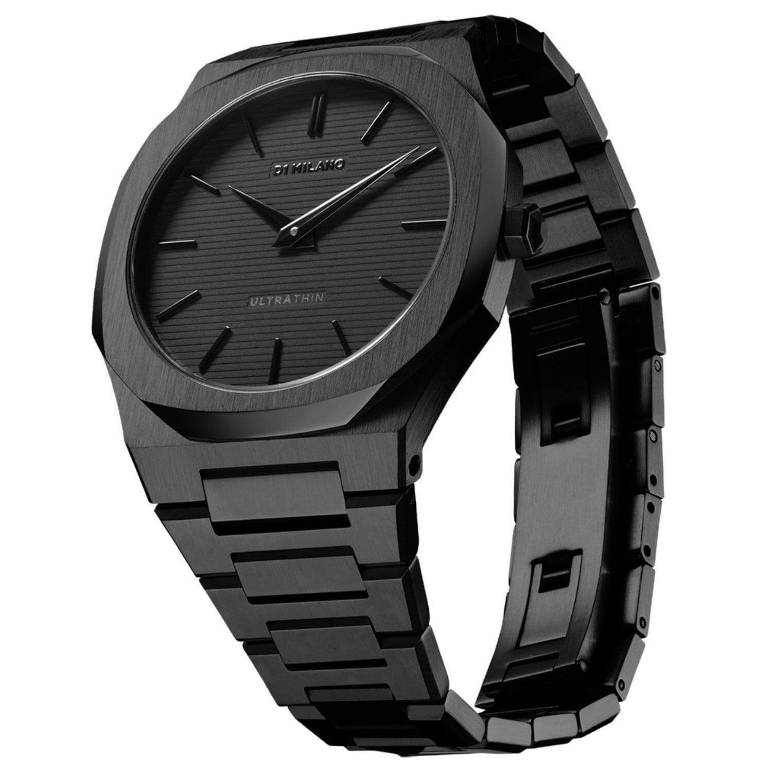 Ρολόι D1 Milano Shadow Ultra Thin D1-UTBJSH με μαύρο ατσάλινο μπρασελέ, μαύρο καντράν και οκτάγωνο στεφάνι με διάμετρο στα 40 mm αδιάβροχο στις 5ΑΤΜ-50Μ.