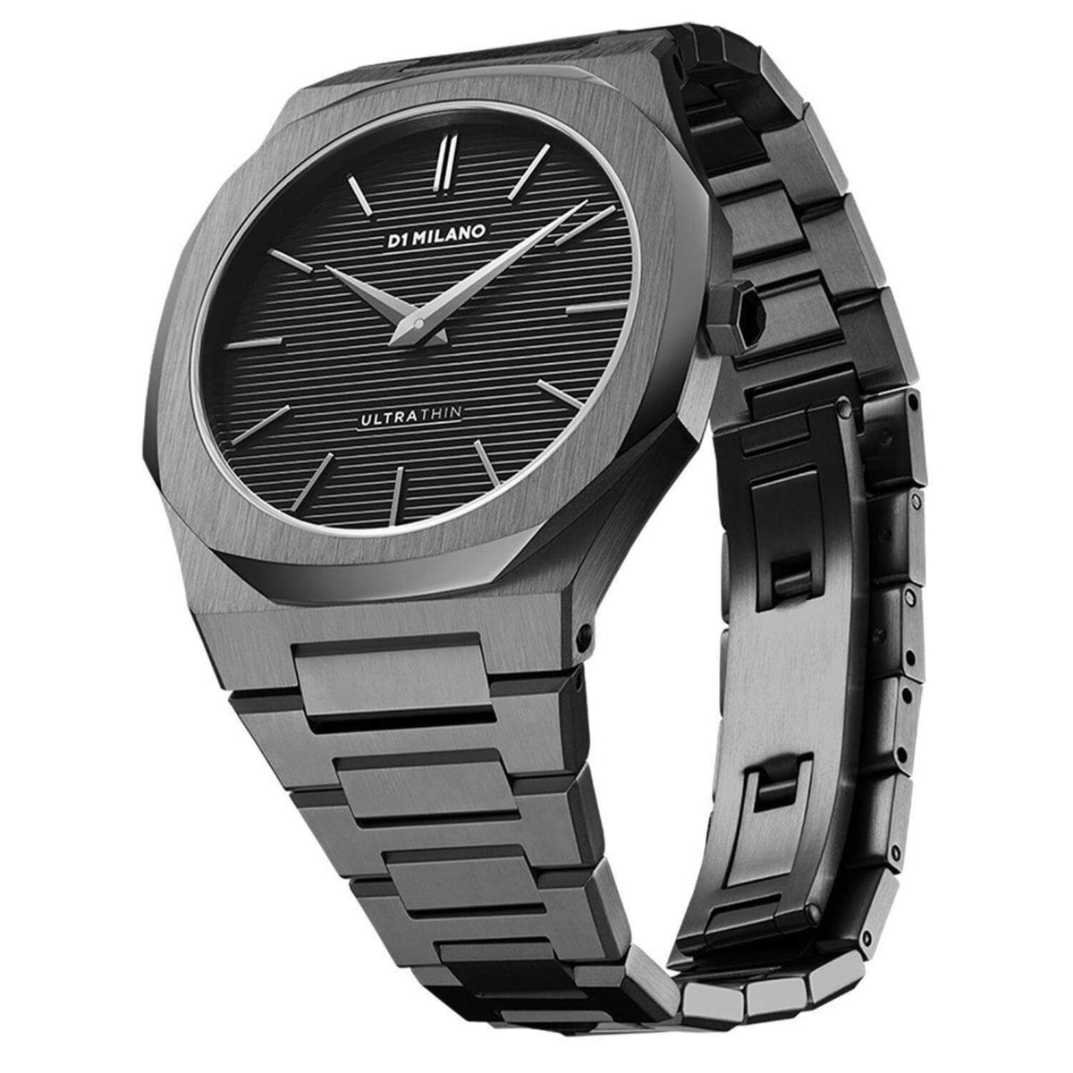 Ρολόι D1 Milano Ultra Thin D1-UTBJ15 Gun Metal με ανθρακί ατσάλινο μπρασελέ, μαύρο καντράν και οκτάγωνο στεφάνι με διάμετρο στα 40mm αδιάβροχο στις 5ΑΤΜ-50Μ.